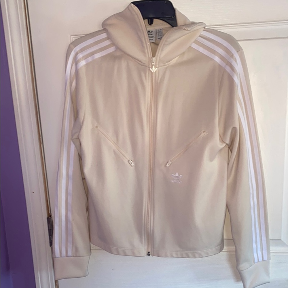 Adidas Cream Bomber Jacket with Signature Stripes